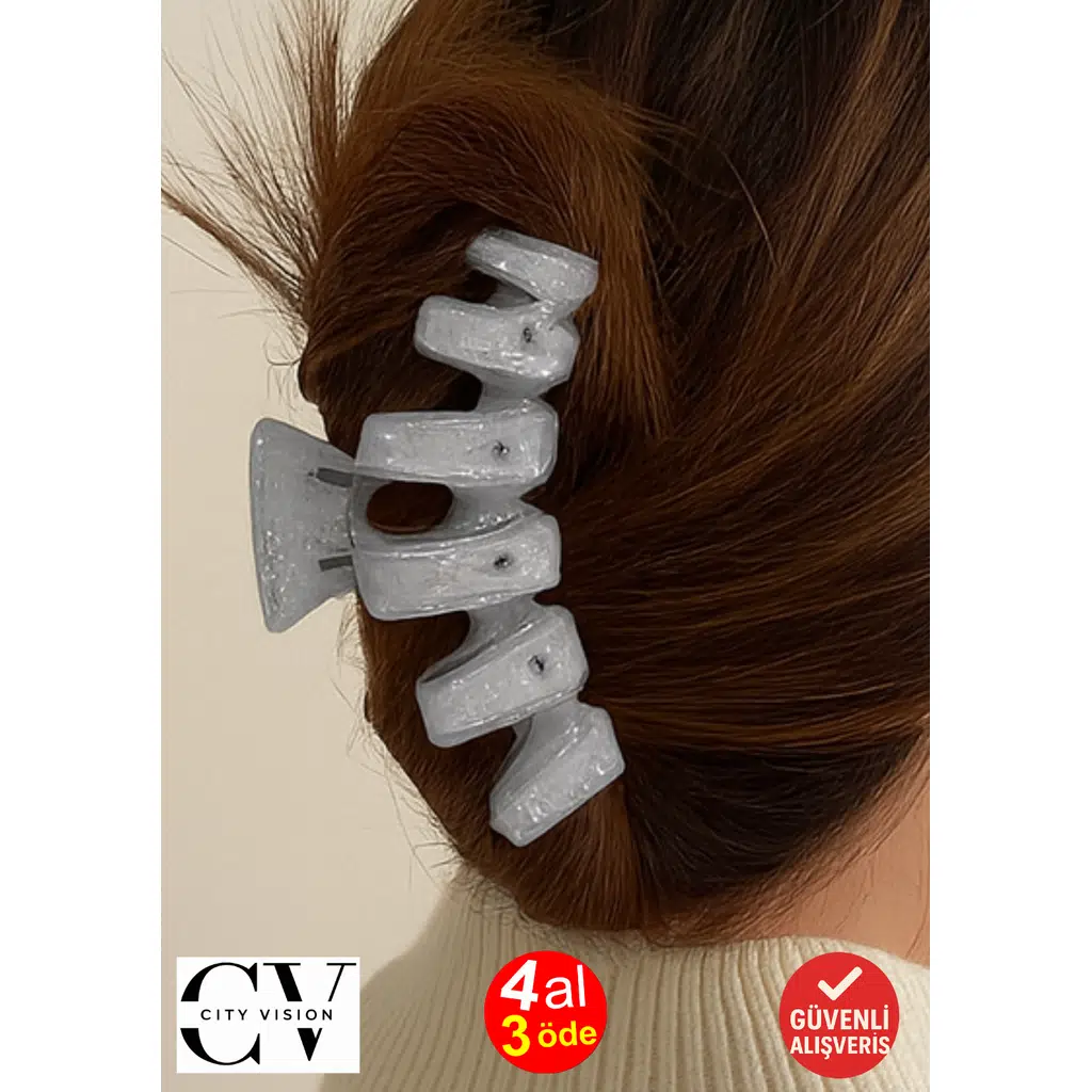 Simli Gri Renk Zikzak Model Mandal Toka 11 cm - Şık ve Dayanıklı