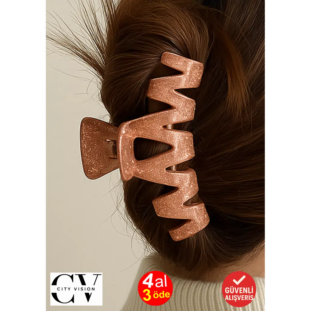 Simli Pudra Pembe Renk Zikzak Model Mandal Toka 11 cm - Şık ve Dayanıklı