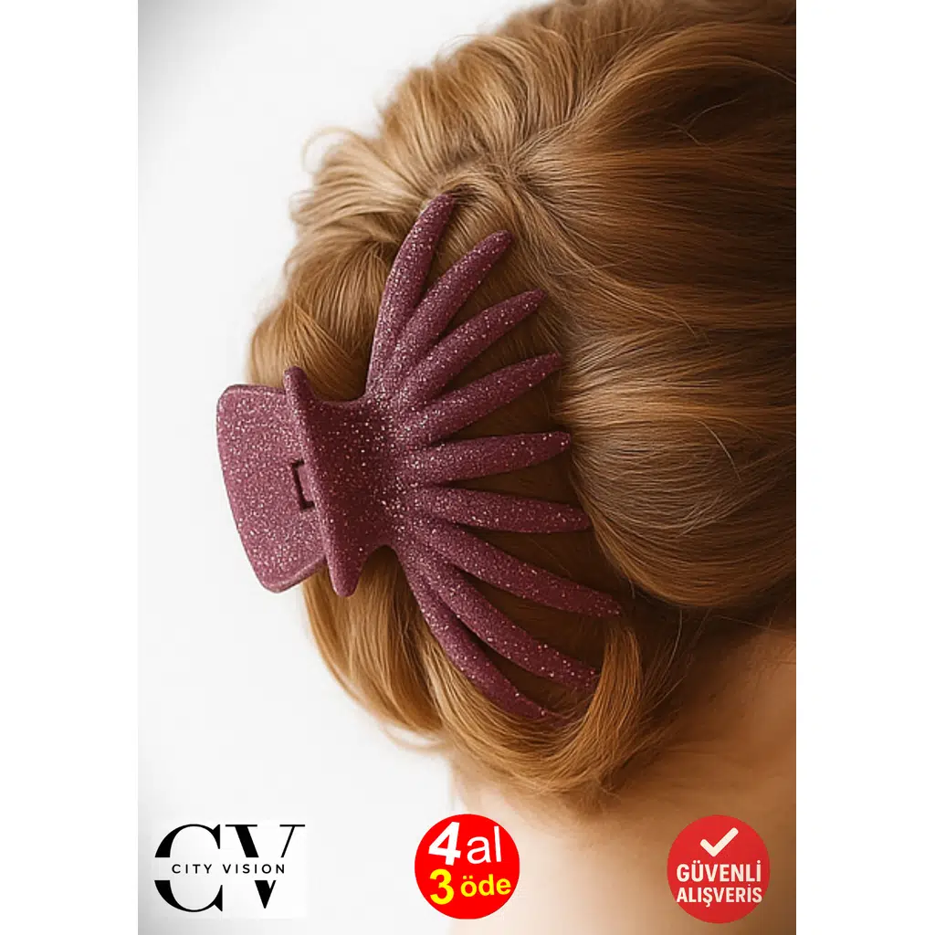 Simli Ahtapot Model Gül Kurusu Rengi Mandal Saç Tokası 12 cm Büyük Boy