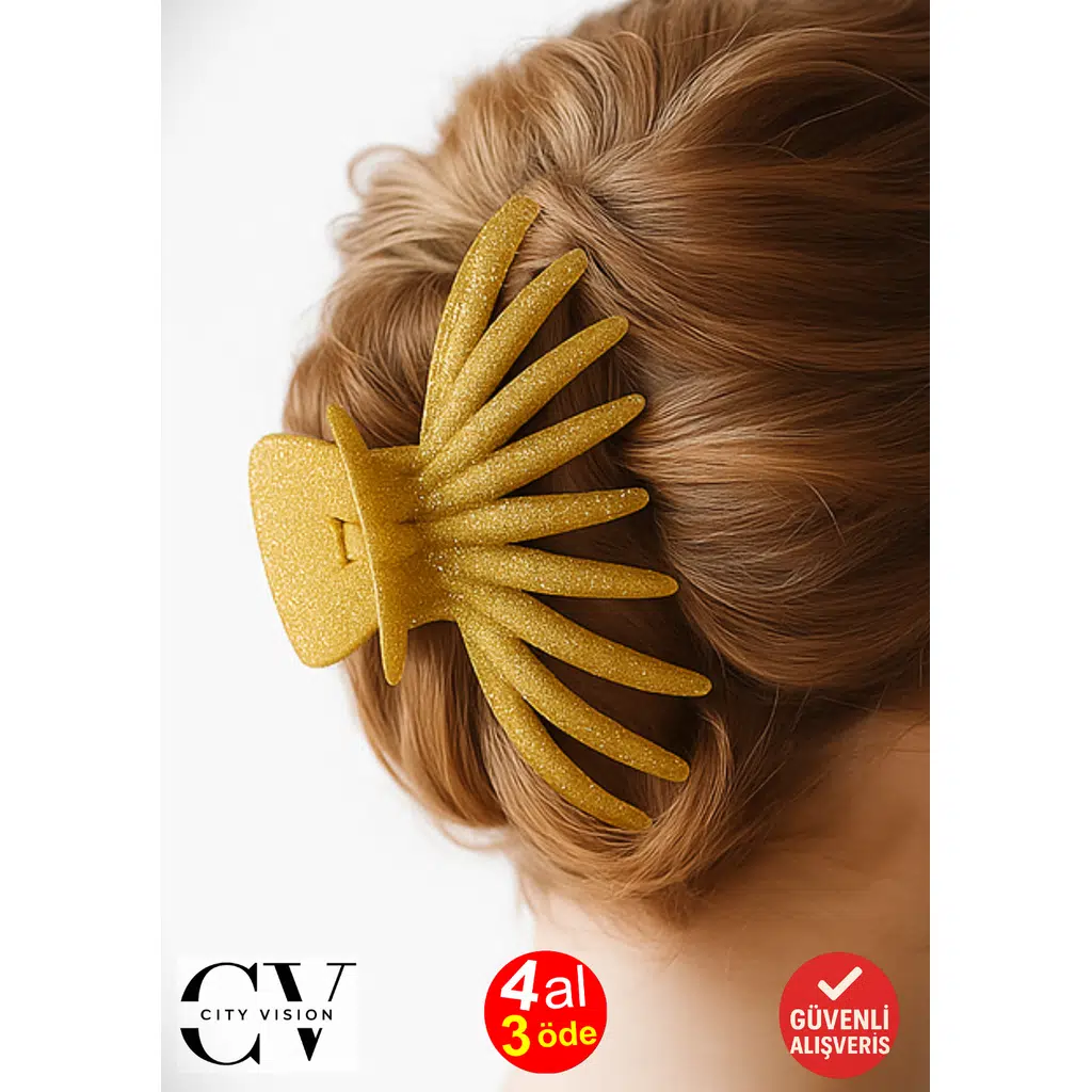 Simli Ahtapot Model Hardal Rengi Mandal Saç Tokası 12 cm Büyük Boy