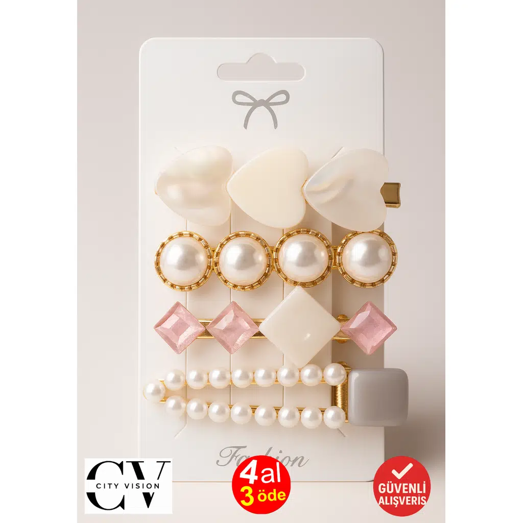 4 adet İnci & Taş Detaylı Saç Tokası Seti (6 cm) — Şık ve Dayanıklı