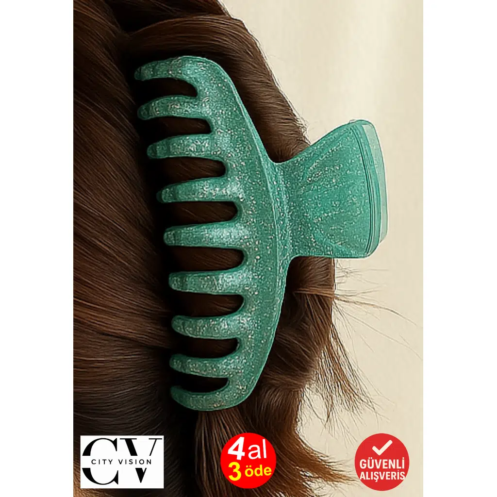 Simli Su Yeşili Renk Tırmık Model Mandal Toka 11 cm - Şık ve Dayanıklı