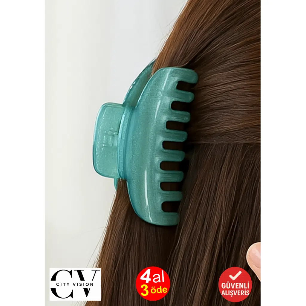 Simli Su Yeşili Renk Tırmık Model Mandal Toka 11 cm - Şık ve Dayanıklı