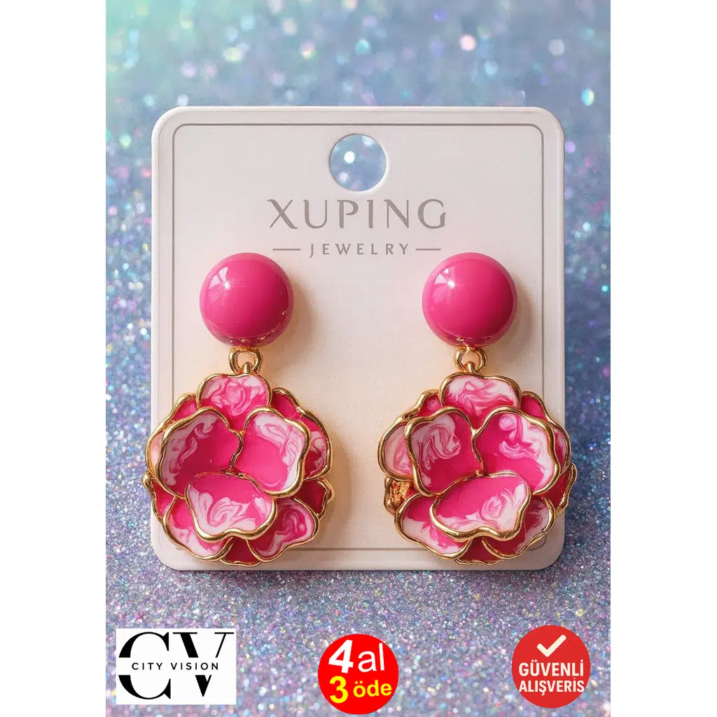 Altın Kaplama Çiçek Tasarım Çelik Küpe 3 cm