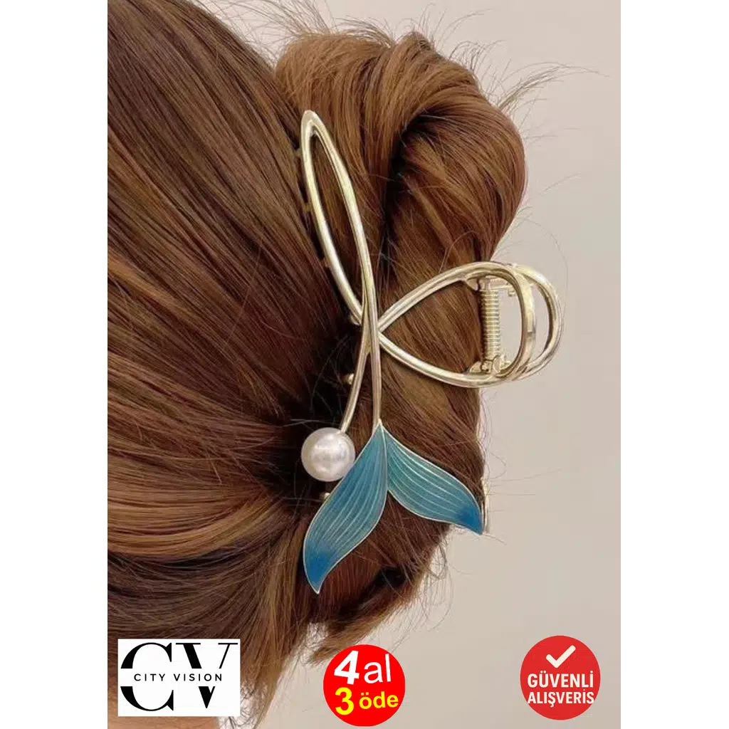 Turkuaz Balık Kuyruğu Metal Mandal Saç Tokası