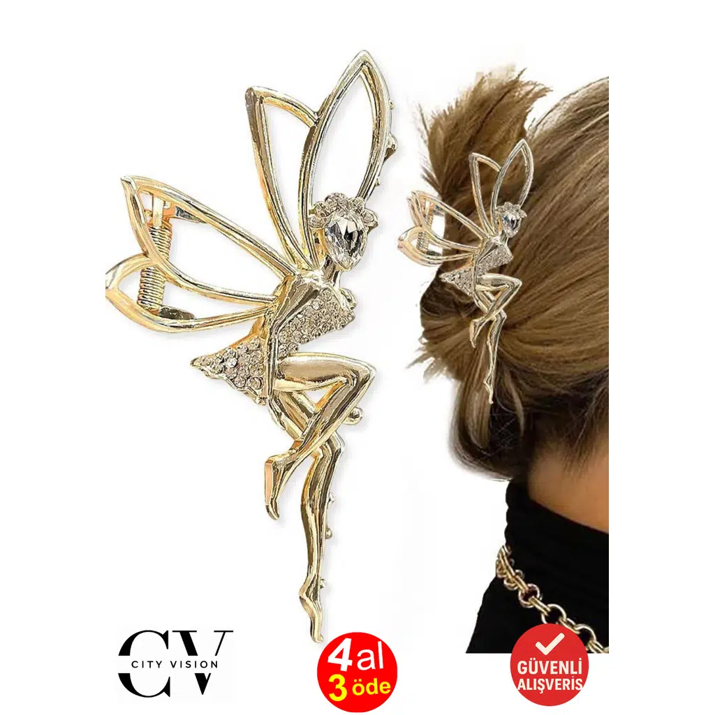 Düşler Perisi Taşlı Metal Mandal Toka 11 cm Büyük Boy