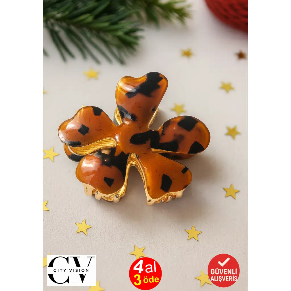 Kahverengi Leopar Desenli Lotus Metal Mandal Toka 6 cm