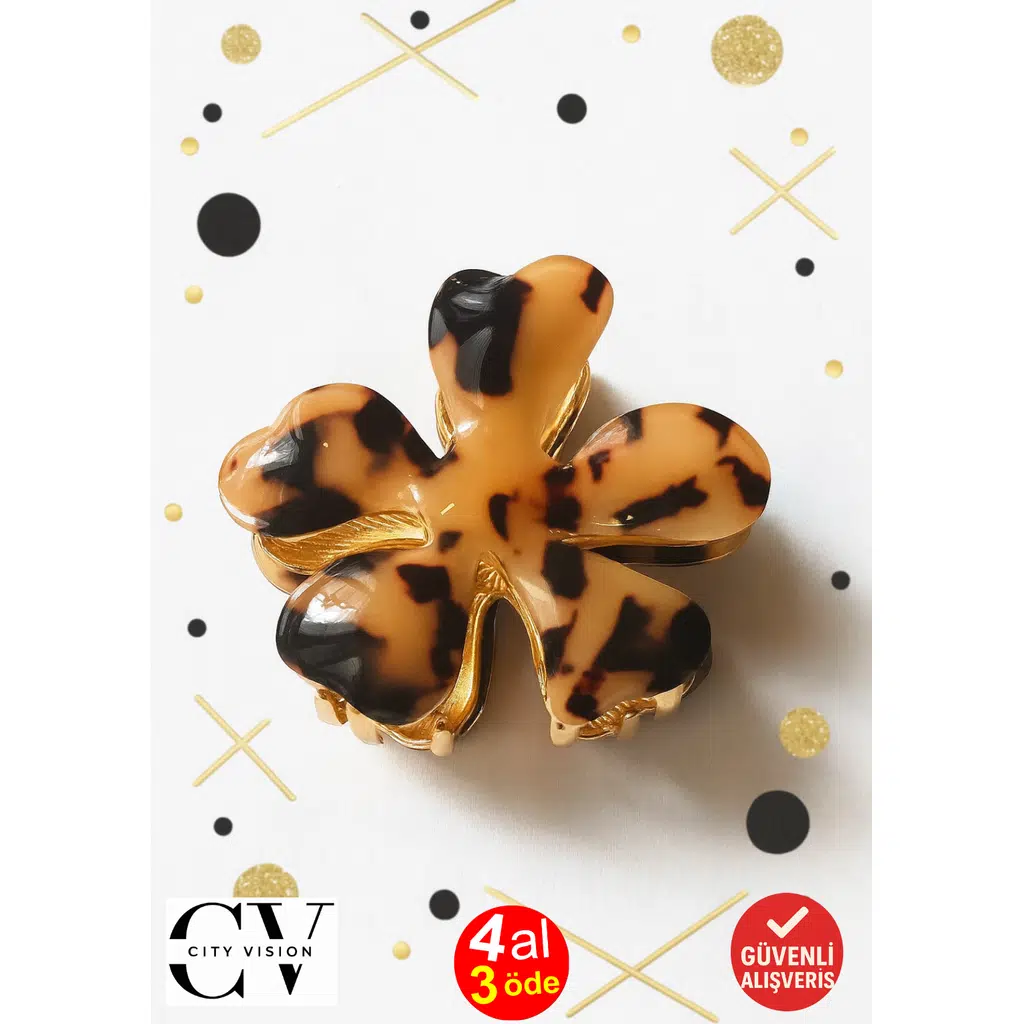 Latte Leopar Desenli Lotus Metal Mandal Toka 6 cm