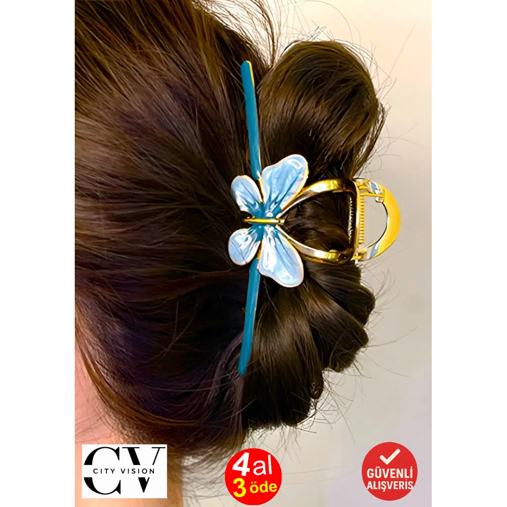 Mavi Kelebek Model Metal Mandal Saç Tokası 11 cm
