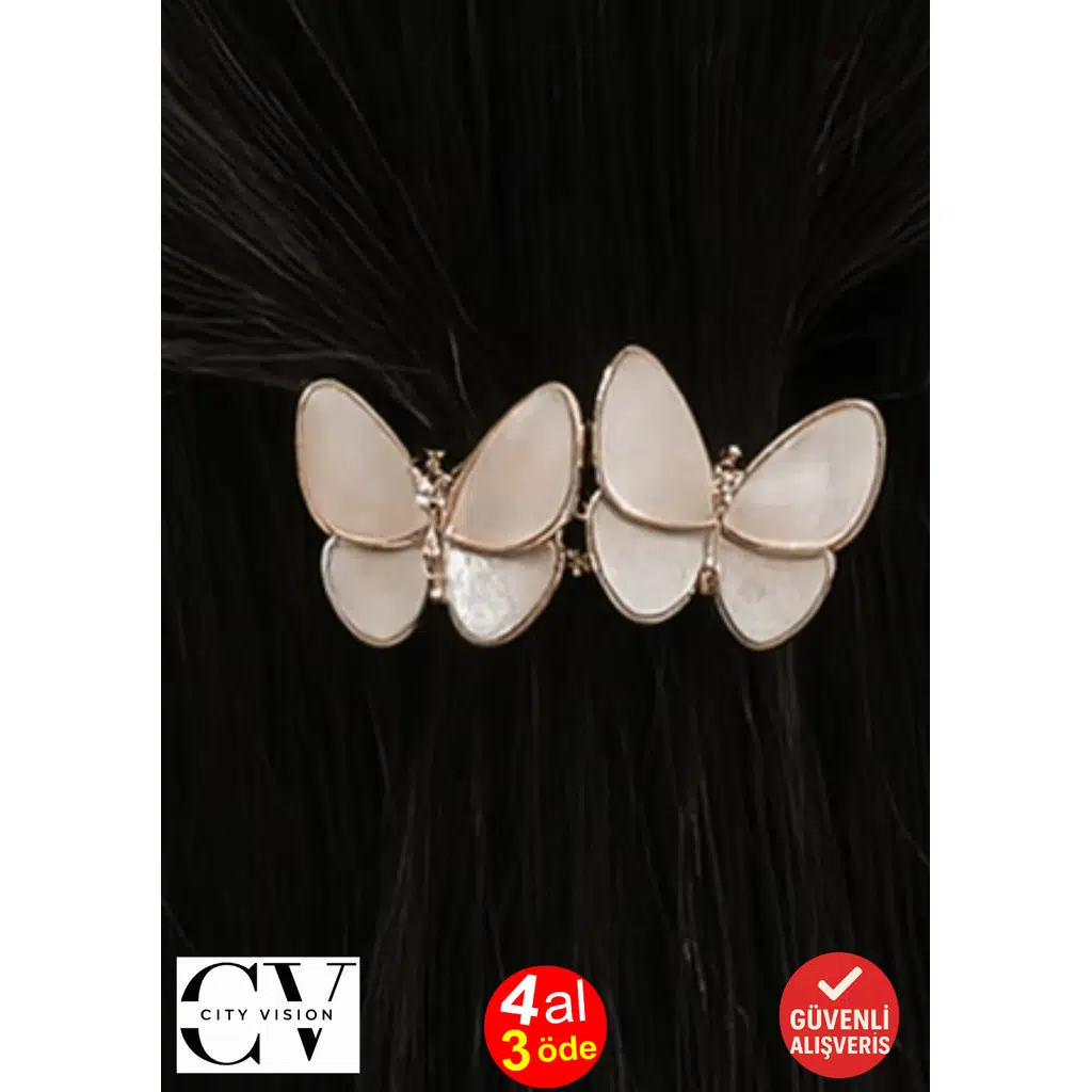 Fransız Model Sedefli Taşlı Çift Kelebek Otomatik Saç Tokası 7 cm