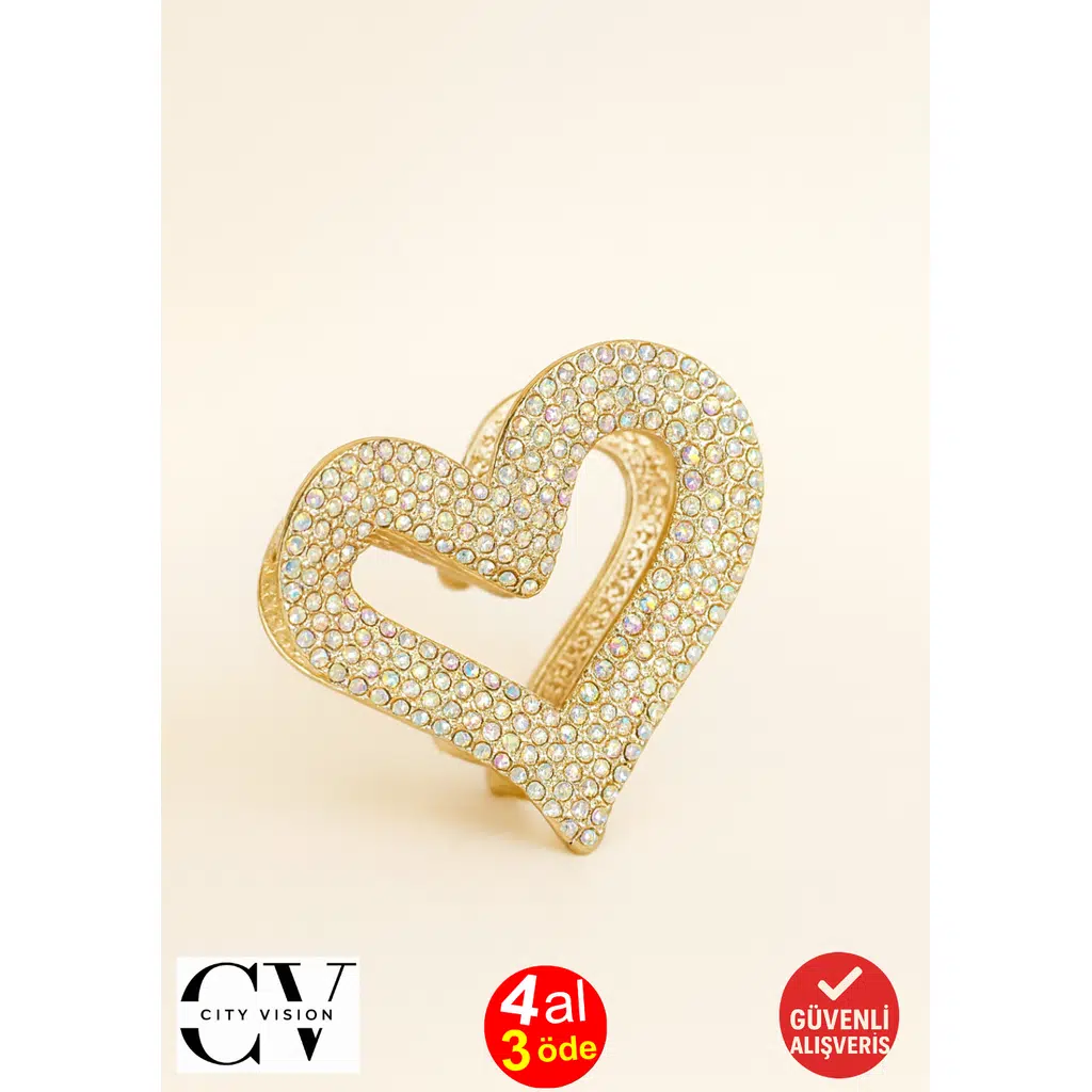 Taşlı Kalp Tasarım Mandal Toka 5 cm