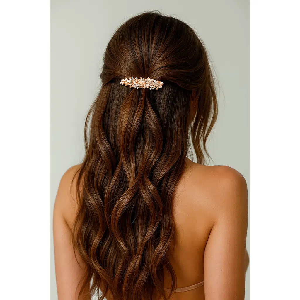 Taşlı Çiçekli Tasarım Bakır Renk Otomatik Toka 6 cm