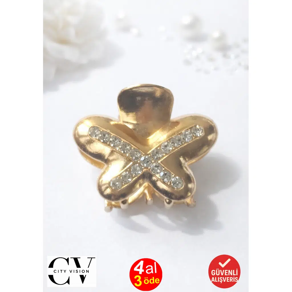 Taşlı X Tasarım Metal Mandal Saç Tokası 5 cm