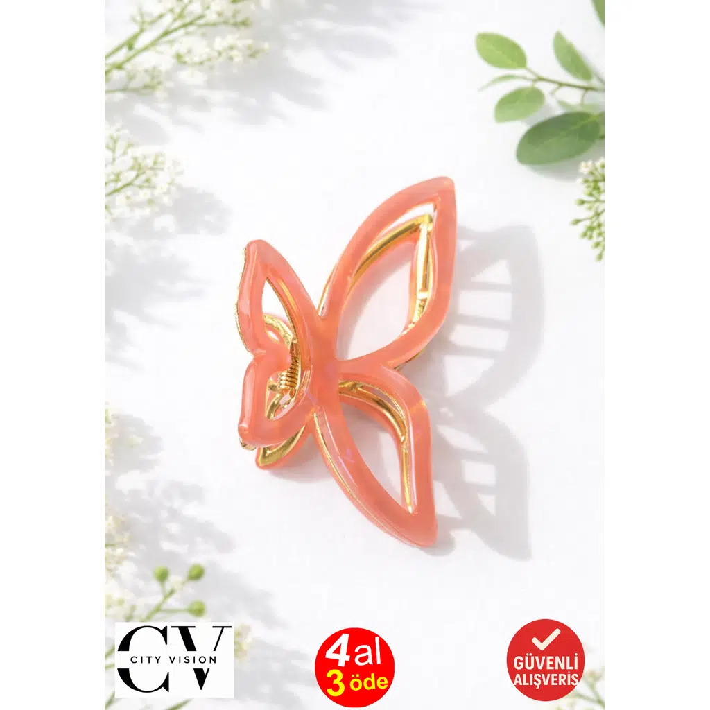 Yavruağzı Renk Asetat Metal Kelebek Saç Tokası 8 cm