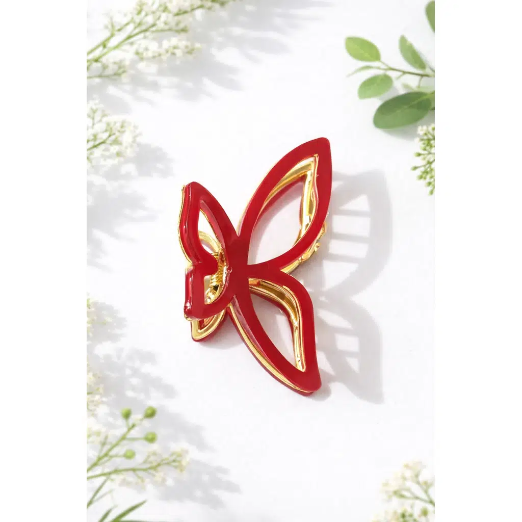 Bordo Renk Asetat Metal Kelebek Saç Tokası 8 cm