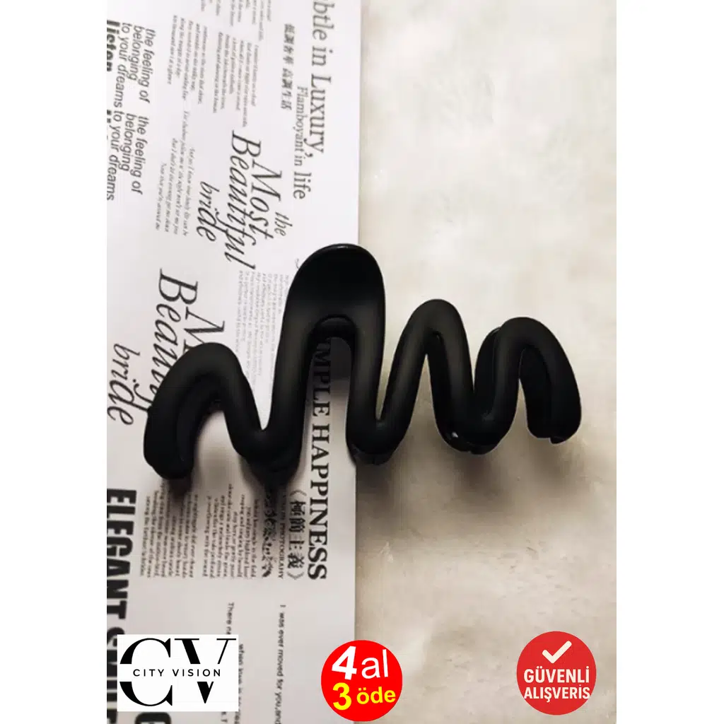 Kırılmama Özellikli Dalga Model Siyah Renk Mandal Saç Tokası 10 cm