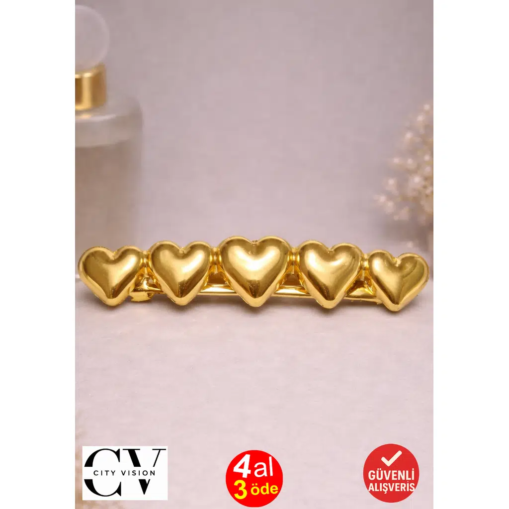 Kalp Model Gold Saç Tokası – Zarif Metal Mandal Toka 8 cm