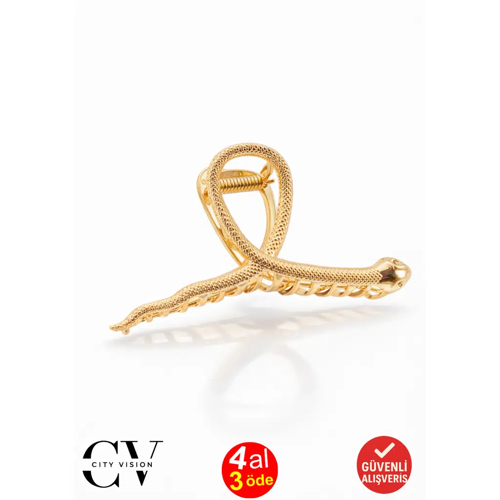 Altın Renk Metal Yılan Model 7,5 cm Lüks Mandal Saç Tokası