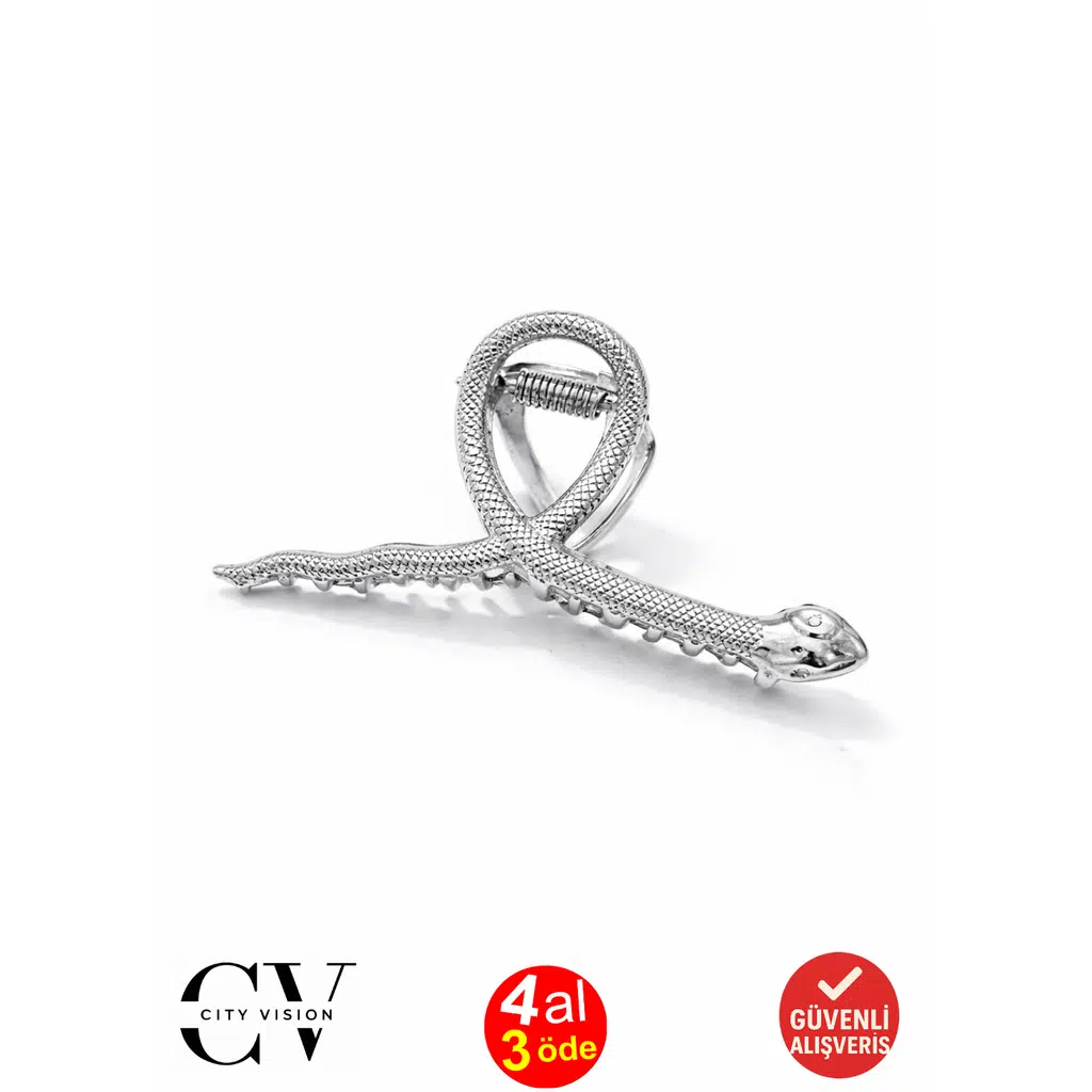 Gümüş Renk Metal Yılan Model 7,5 cm Lüks Mandal Saç Tokası