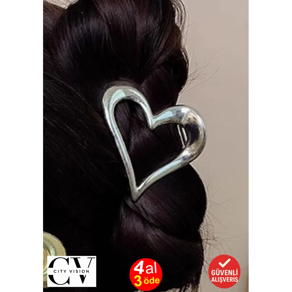 Kalp Model Gümüş Renk Metal Mandal Toka 6 cm