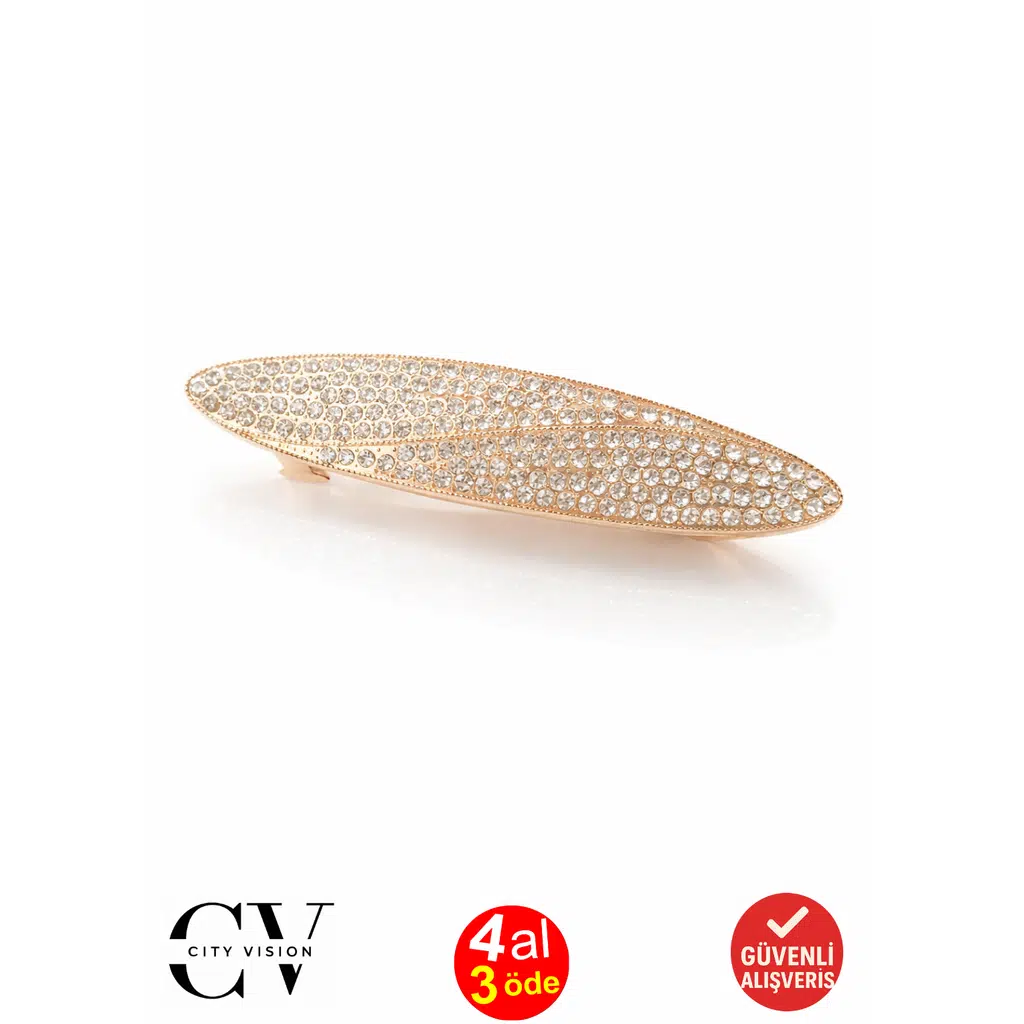 Zirkon Taşlı Altın Renk Metal Otomatik Kadın Saç Tokası 9 cm 