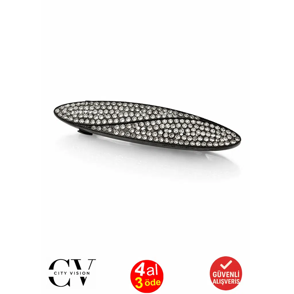 Zirkon Taşlı Siyah Renk Metal Otomatik Kadın Saç Tokası 9 cm 