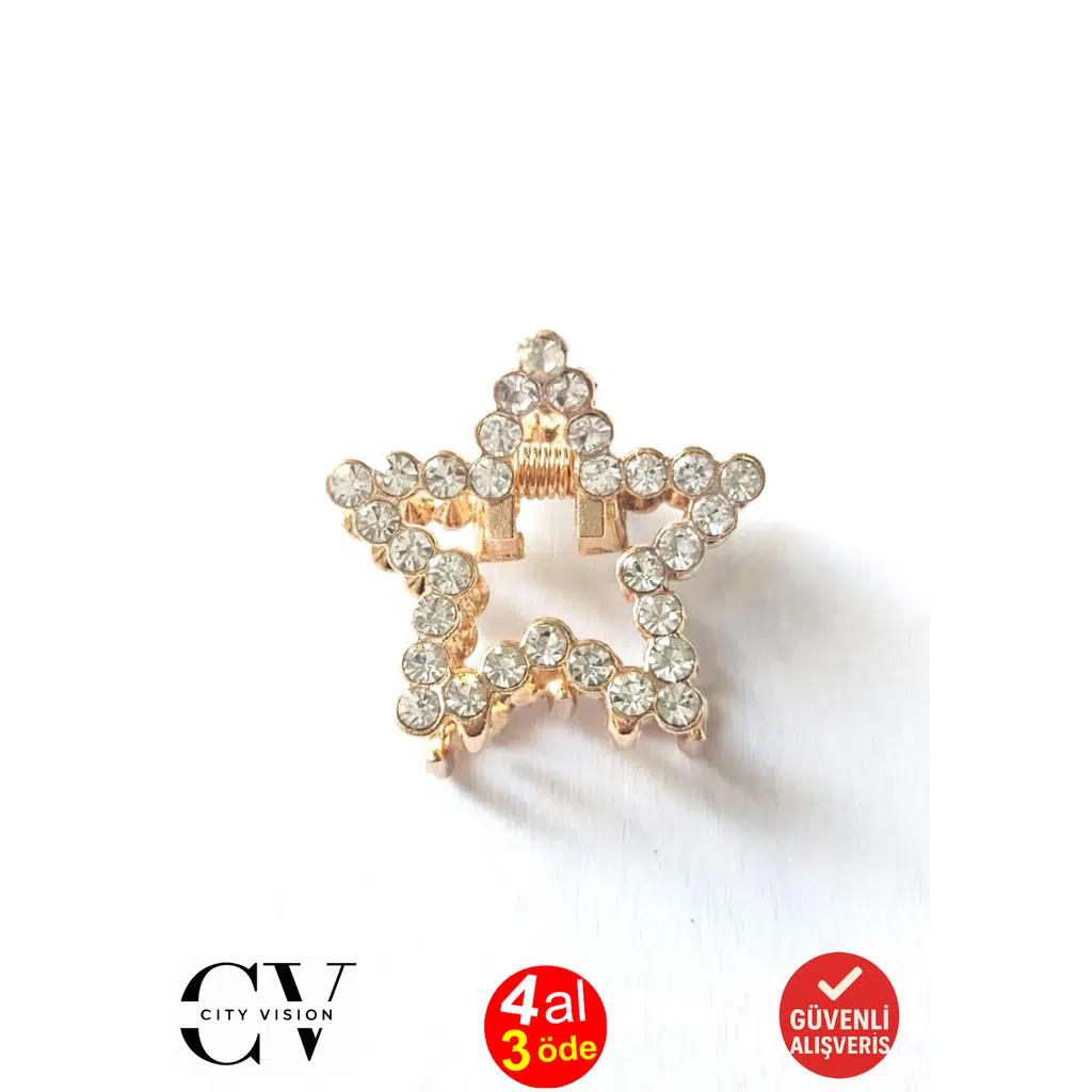 Taşlı Yıldız Tasarım Altın Renk 2,5 cm Metal Mandal Saç Tokası
