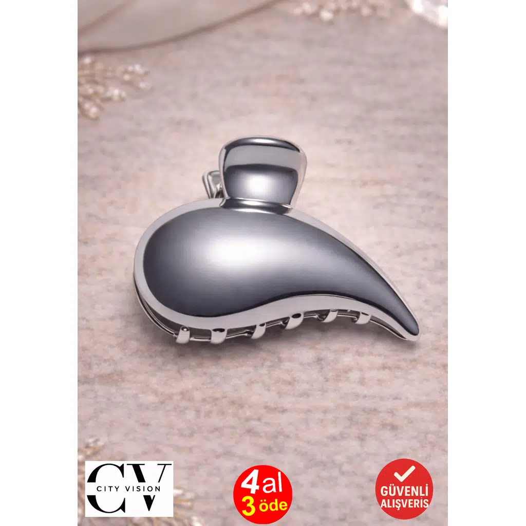 Gümüş Damla Model Metal Saç Tokası – Modern ve Şık Mandal Toka 6 cm