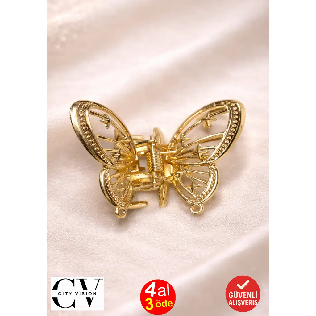 Altın Metal Kelebek Model Saç Tokası – Zarif ve Modern Mandal Toka 5 cm 