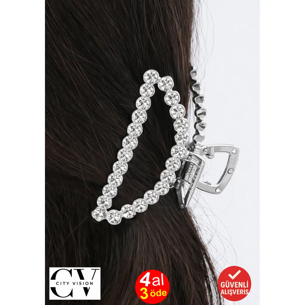 Parlak Taşlı Gümüş Renk 7 cm Metal Mandal Saç Tokası – Şık ve Dayanıklı Saç Aksesuarı