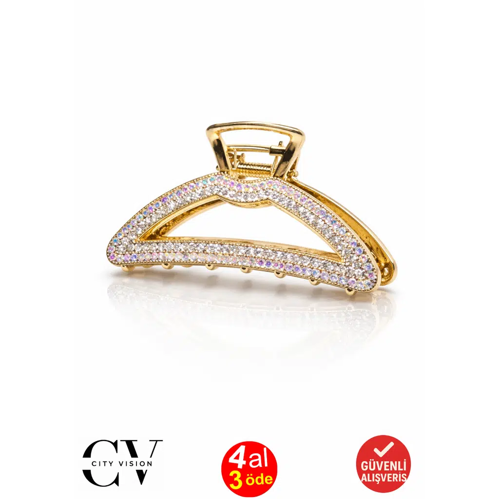 Taşlı Oval Model Metal Mandal Saç Tokası 7,5 cm - Şık ve Dayanıklı