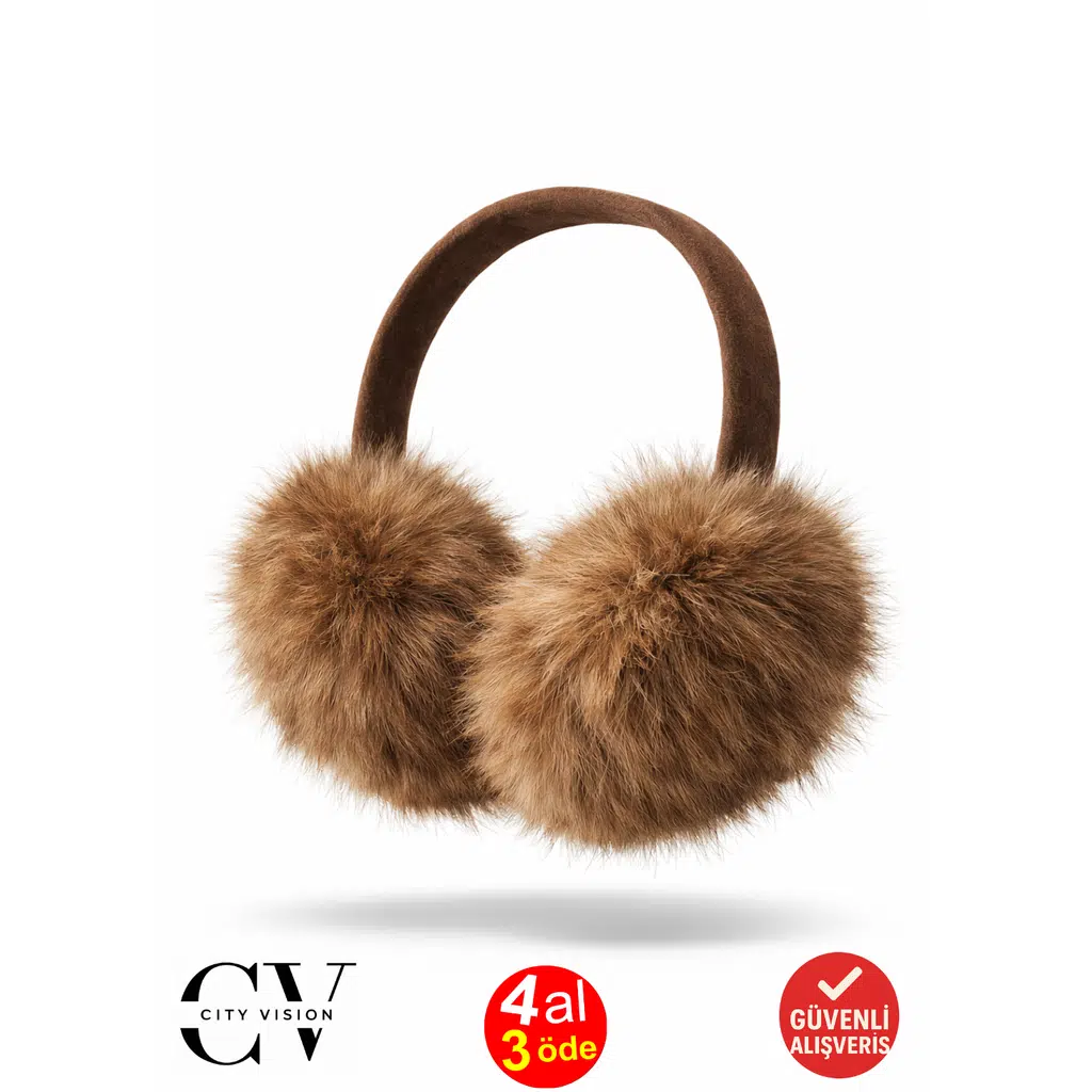 Soğuk Havalarda Kulakları Sıcak Tutan Peluş Dokulu Katlanabilir Kahverengi Renk Kulaklık