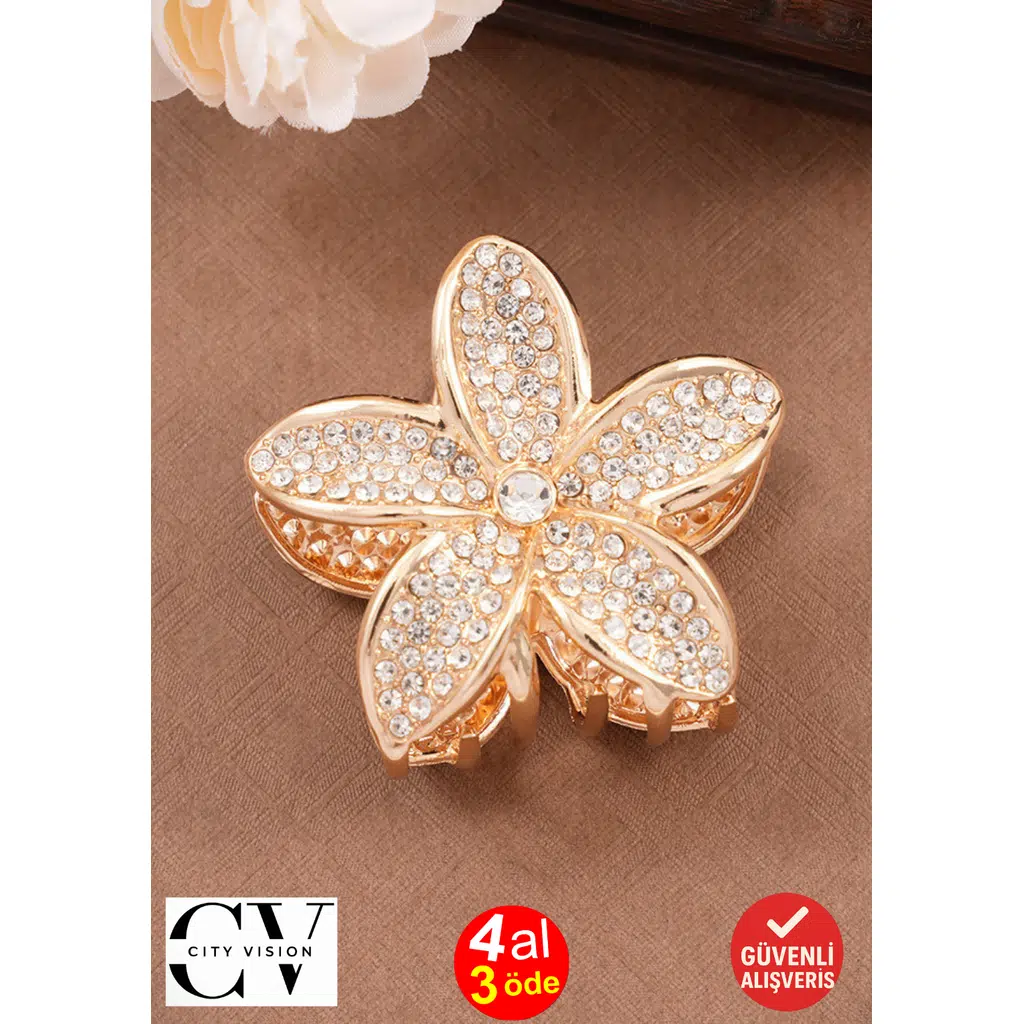 Taşlı Lotus Model 5 cm Metal Mandal Saç Tokası - Şık ve Dayanıklı