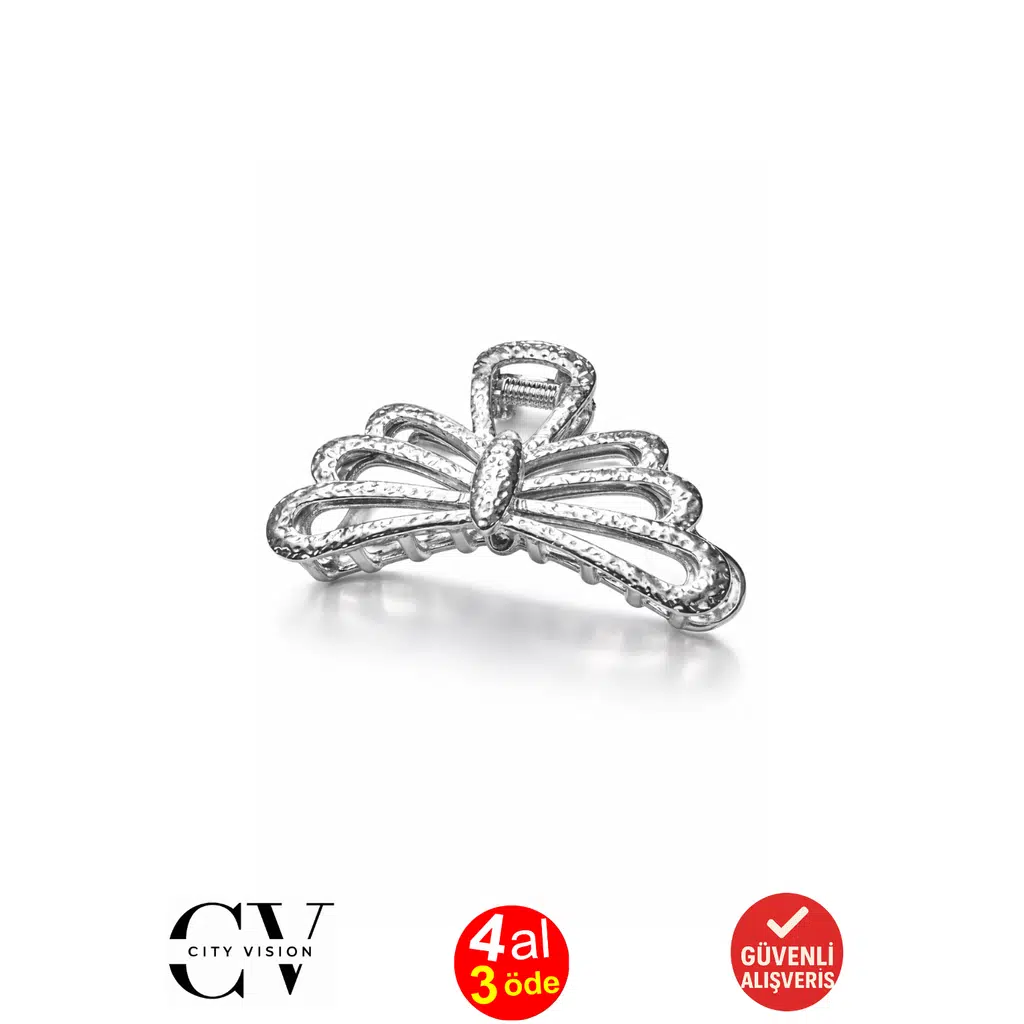 Modern Kurdele Model Gümüş Renk 7,5 cm Metal Mandal Saç Tokası - Şık ve Dayanıklı