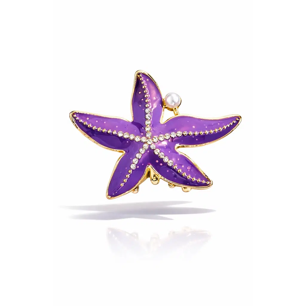 Taşlı Deniz Yıldızı Model Mor Renk 6,5 cm Metal Mandal Saç Tokası