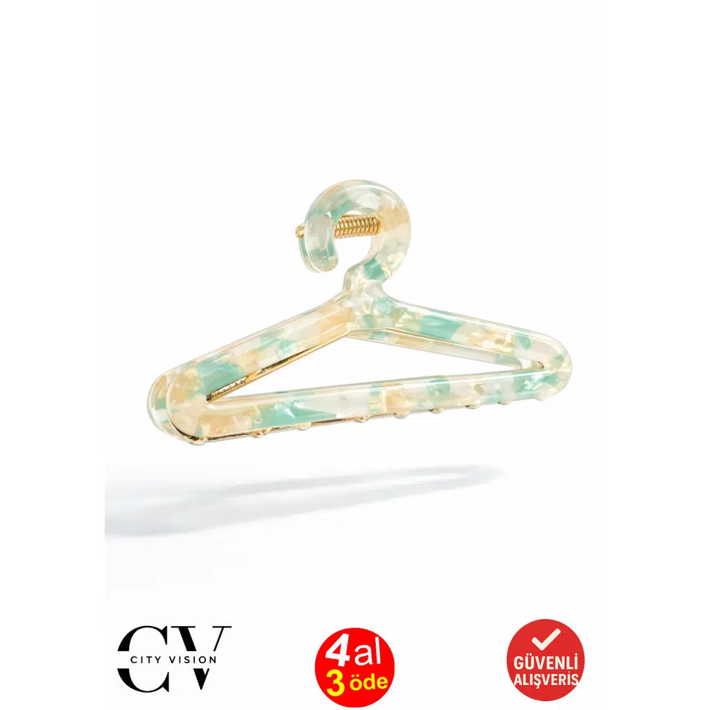 Askı Tasarım Turkuaz Renk Desenli Metal Mandal Saç Tokası 8 cm - Şık ve Dayanıklı