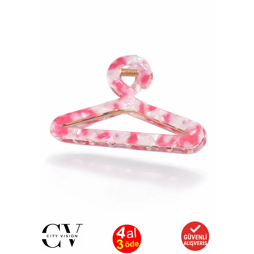 Askı Tasarım Pembe Renk Desenli Metal Mandal Saç Tokası 8 cm - Şık ve Dayanıklı