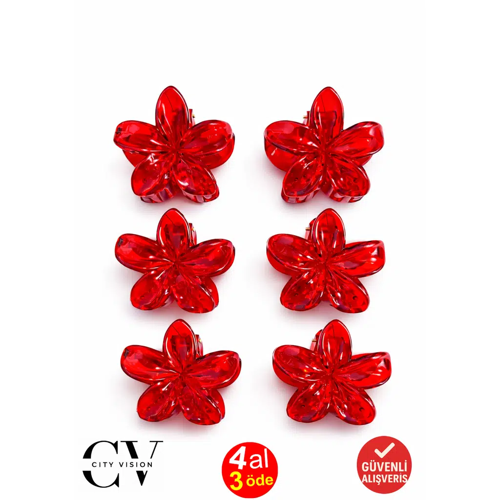 6 adet Kırmızı Renk Lotus Mandal Saç Tokası 6 cm Orta Boy-Hafif ve Dayanıklı - Kına Nişan Hediyelik