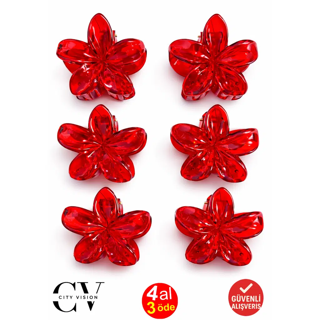 6 adet Kırmızı Renk Lotus Mandal Saç Tokası 8 cm Büyük Boy-Hafif ve Dayanıklı - Kına Nişan Hediyelik