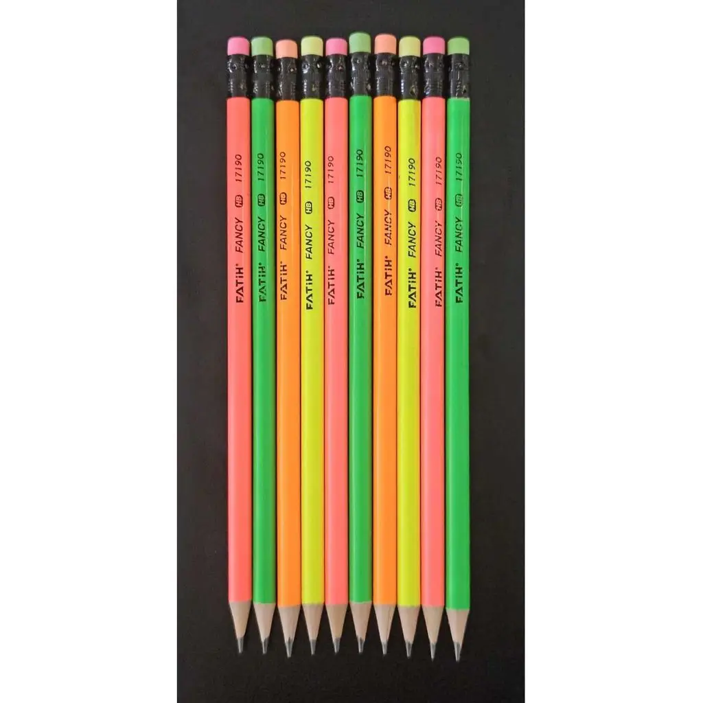 10 adet Neon Renkli Silgili HB Kurşun Kalem