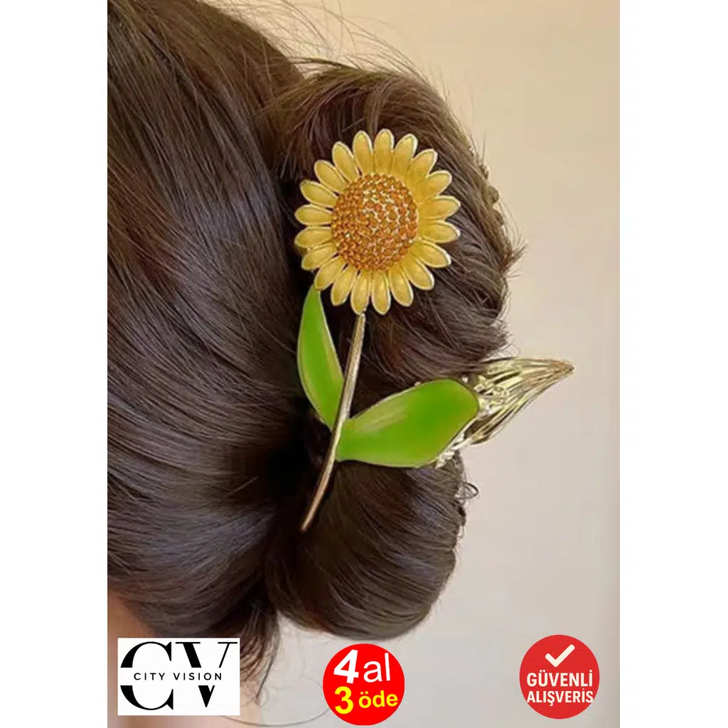 12 cm Ayçiçeği Model Gold Saç Tokası – Zarif Çiçekli Metal Mandal Toka