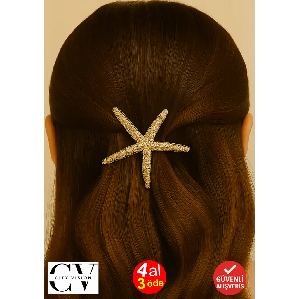 2’li Gold Deniz Yıldızı Formlu 7 cm Metal Saç Toka Seti – Zarif ve Şık Görünüm 