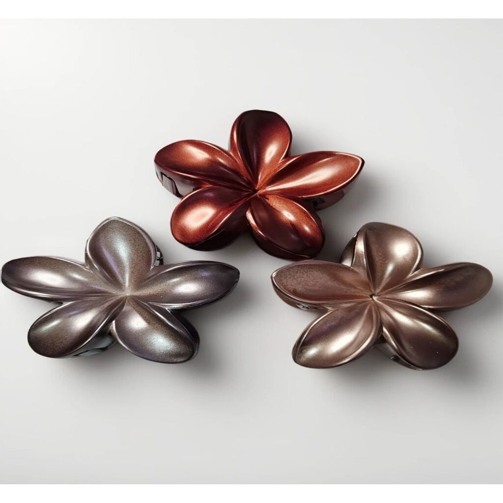 3 Adet Kadın Lüks Lotus Sedef Renk Mandal Toka Büyük Boy 8 Cm