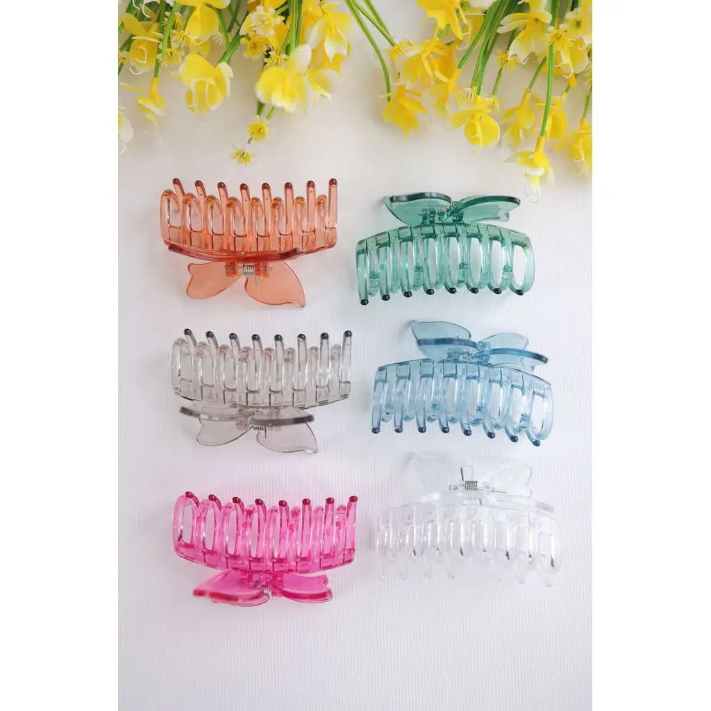 6 adet Ahtapot Kelebekli Saç Tokası 6 Farklı Şeffaf Renk- 8 cm Orta Boy - Hafif ve Dayanıklı