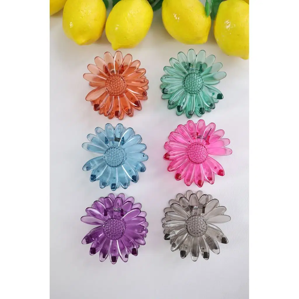 6 adet Çiçek Saç Tokası 6 Farklı Şeffaf Renk- 8 cm Orta Boy - Hafif ve Dayanıklı