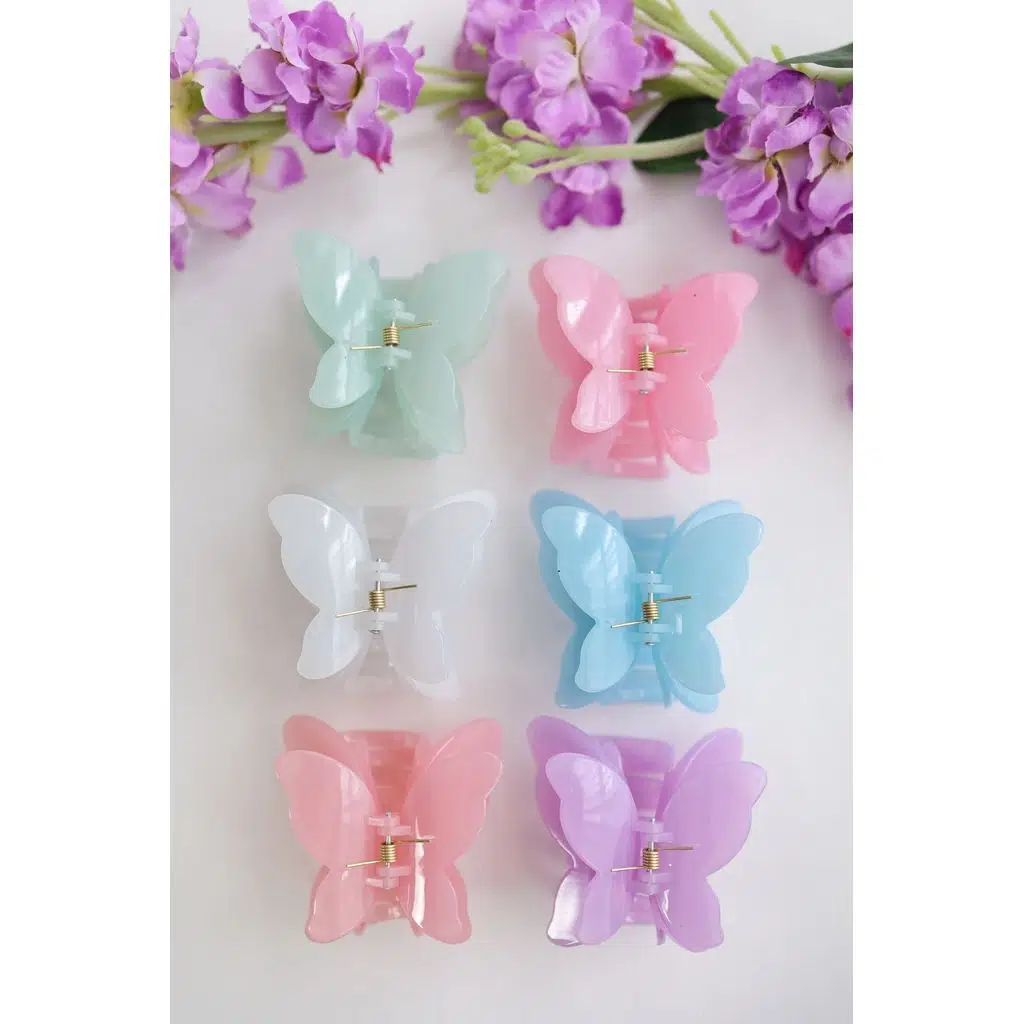 6 adet Çift Kelebek Saç Tokası 6 Farklı Renk- 8 cm Orta Boy - Hafif ve Dayanıklı