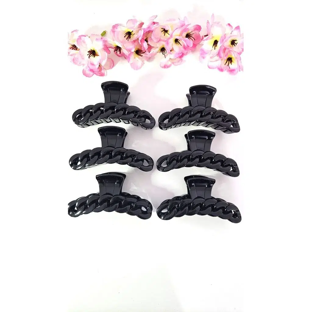 6 adet Kadın Mandal Toka Siyah Büyük Boy 11 cm