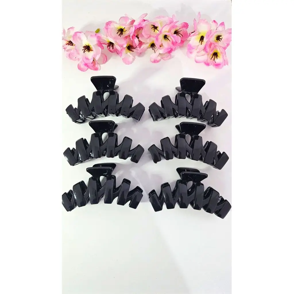 6 adet Kadın Mandal Toka Siyah Büyük Boy 11 cm