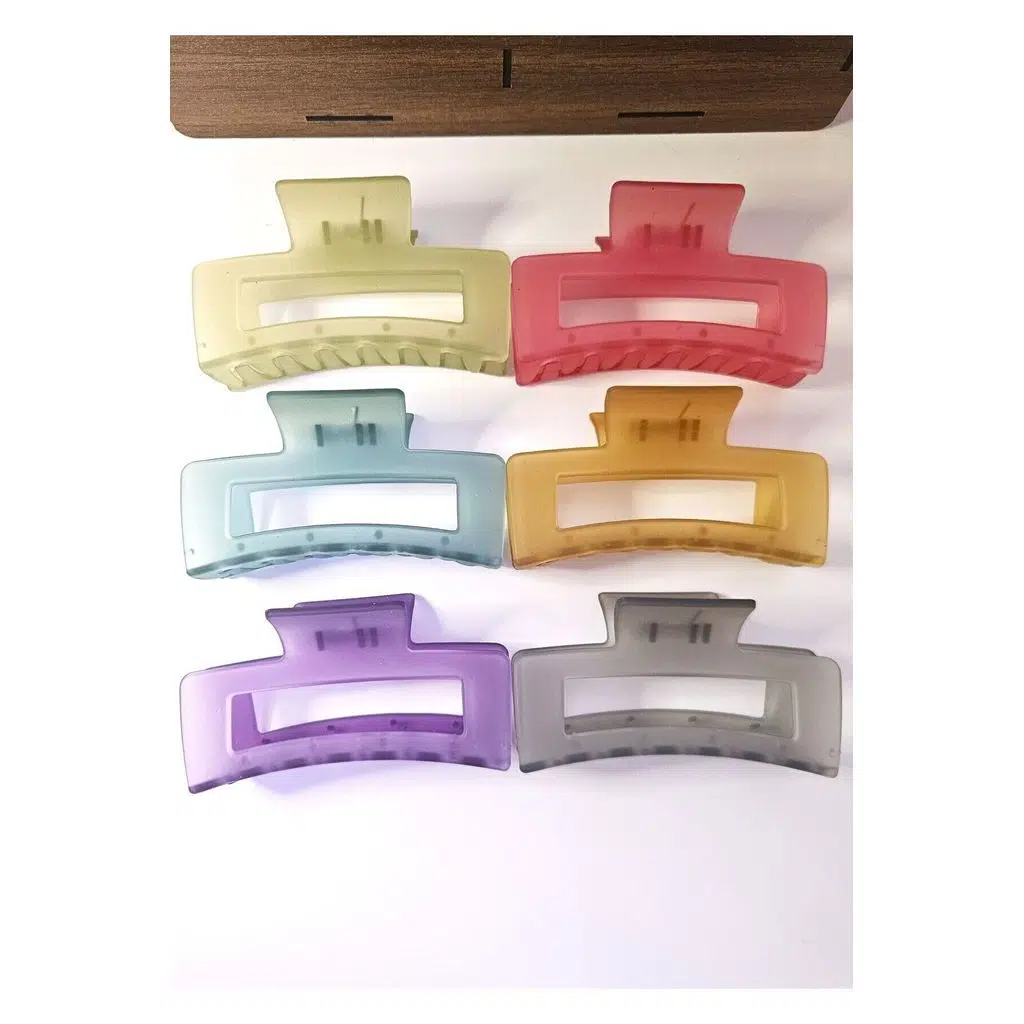 6 adet Kadın Saç Toka Seti Televizyon Model Renkli Buzlu Soft Touch 11 cm Büyük Boy