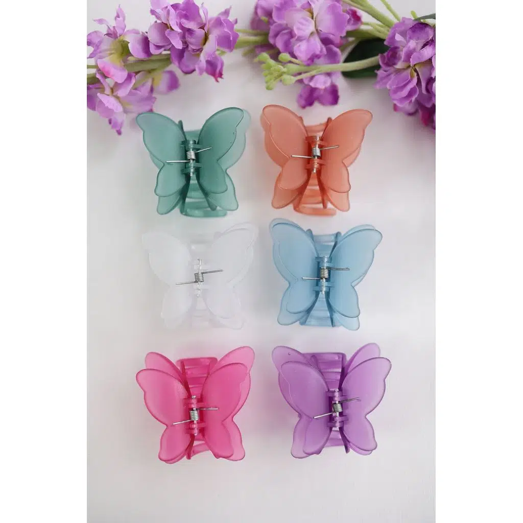 6 adet Kore Tarzı Çift Kelebek Saç Tokası Buzlu Soft Touch- 8 cm Orta Boy - Hafif ve Dayanıklı